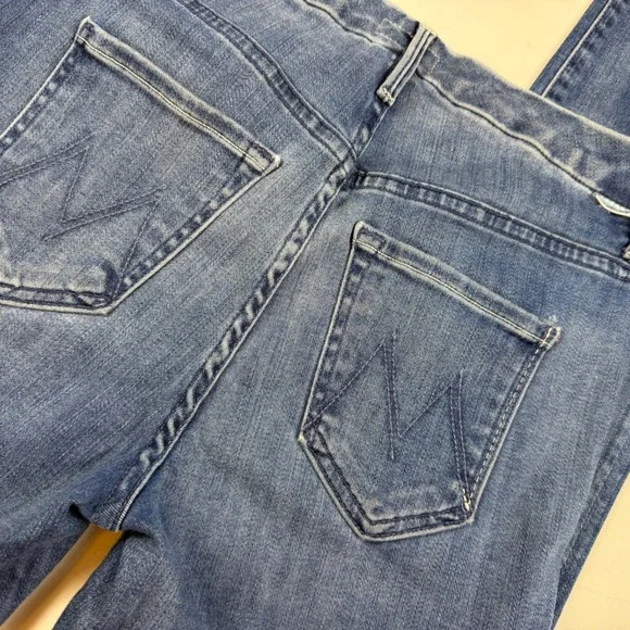 Mother High Waisted Looker Ankle Fray Jeans Womens 24 Blue Skinny Raw Hem - Picture 8 of 15